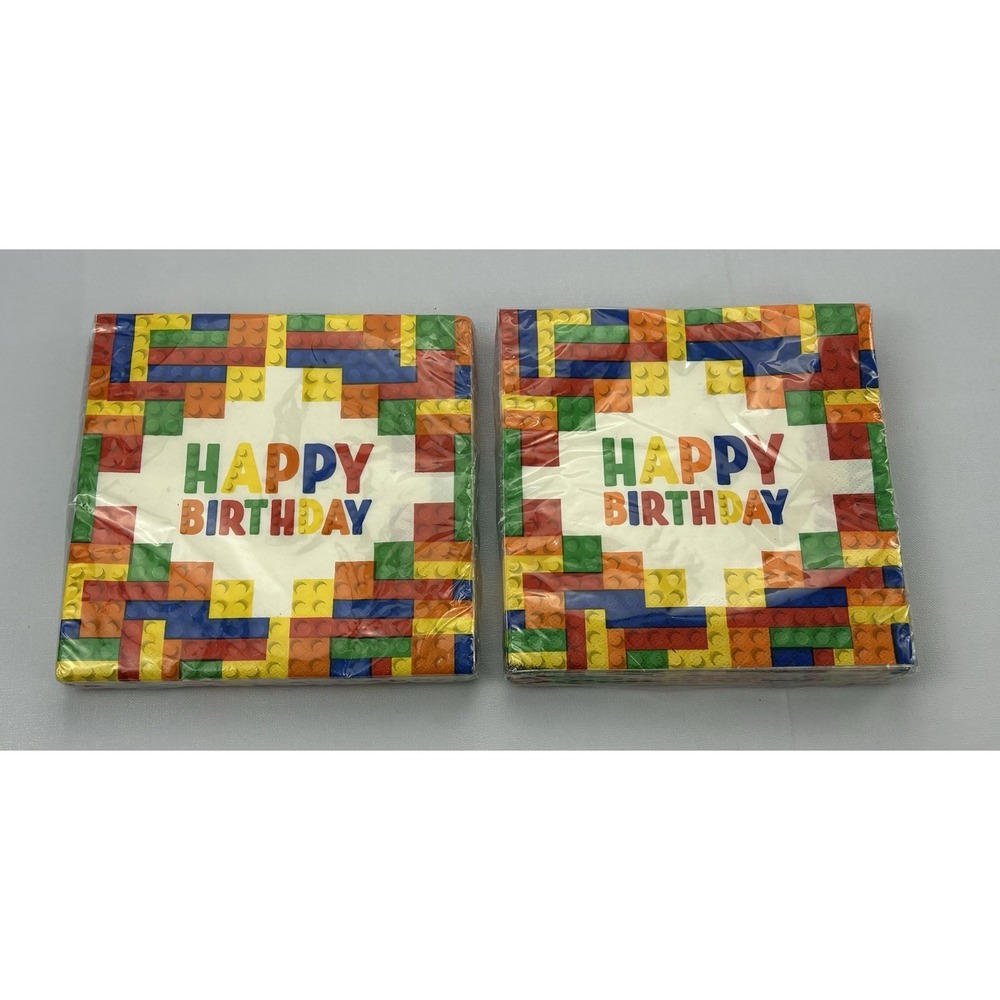 Creative Converting Building Block Happy Birthday Napkins 40ct Sealed Party NOS